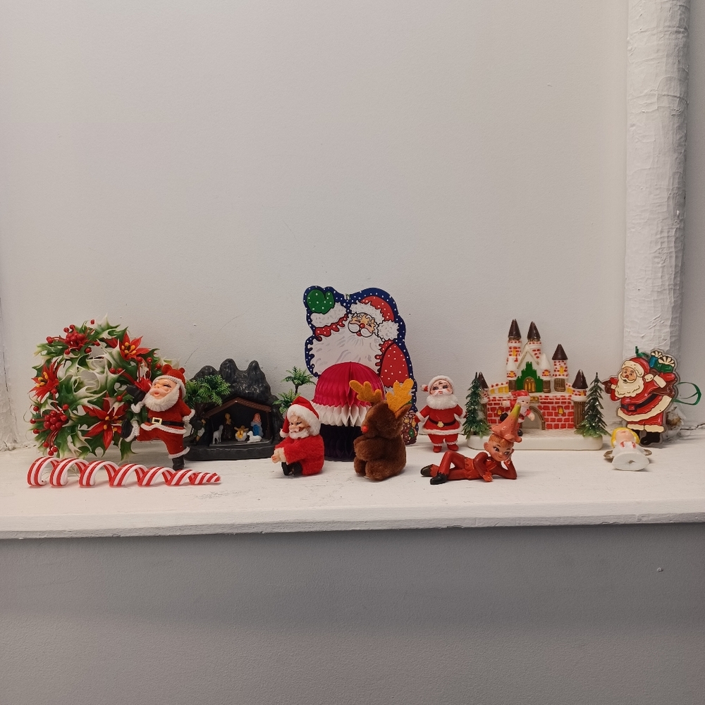 Vintage Christmas Plastic Holiday Ornaments Tree Decoration Bundle